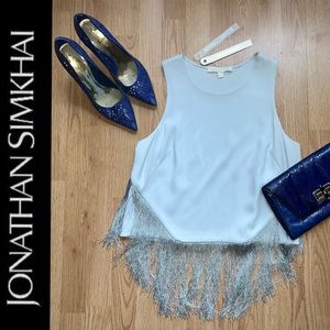 NWT Jonathan Simkhai fringed crepe tank in ice blue